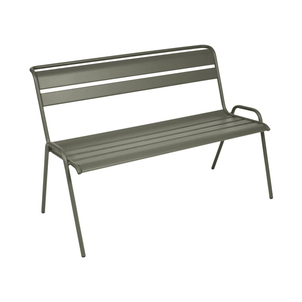 Monceau Bench with backrest metal green grey W 116 cm - 2 to 3 guests - Fermob - Rosemary - Painted steel