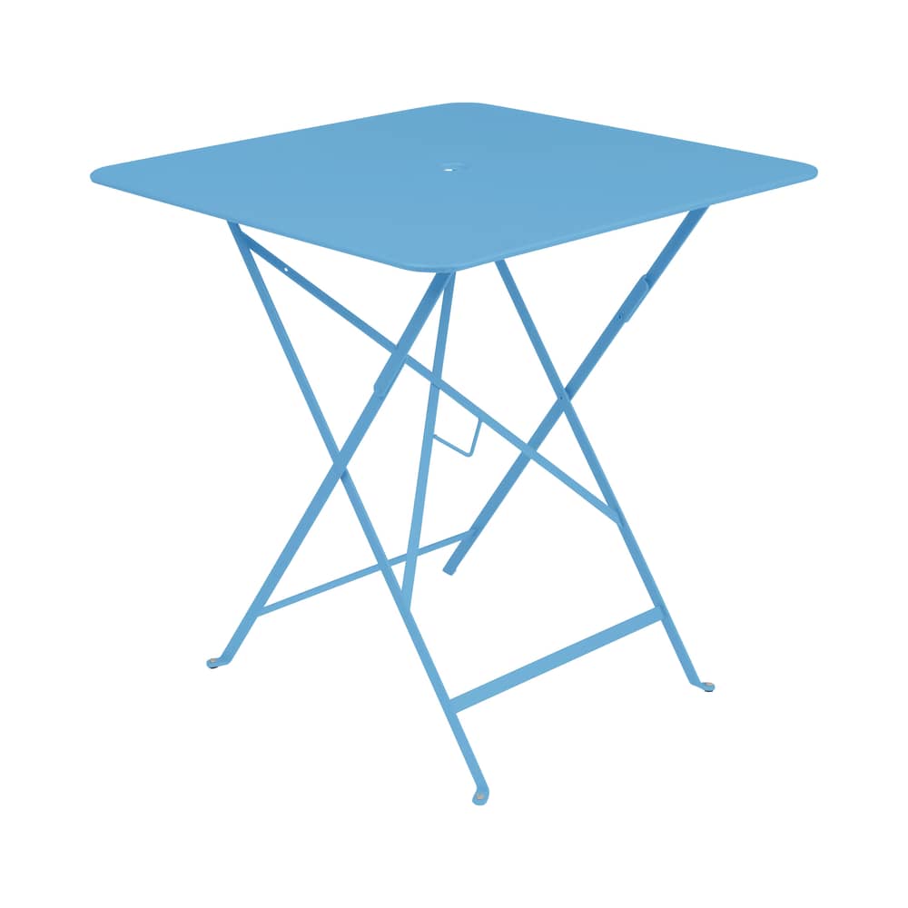 Klapptisch Bistro metall blau / 71 x 71 cm - 3/4 Personen - Sonnenschirmloch - Fermob - Blau Maya - lackierter Stahl