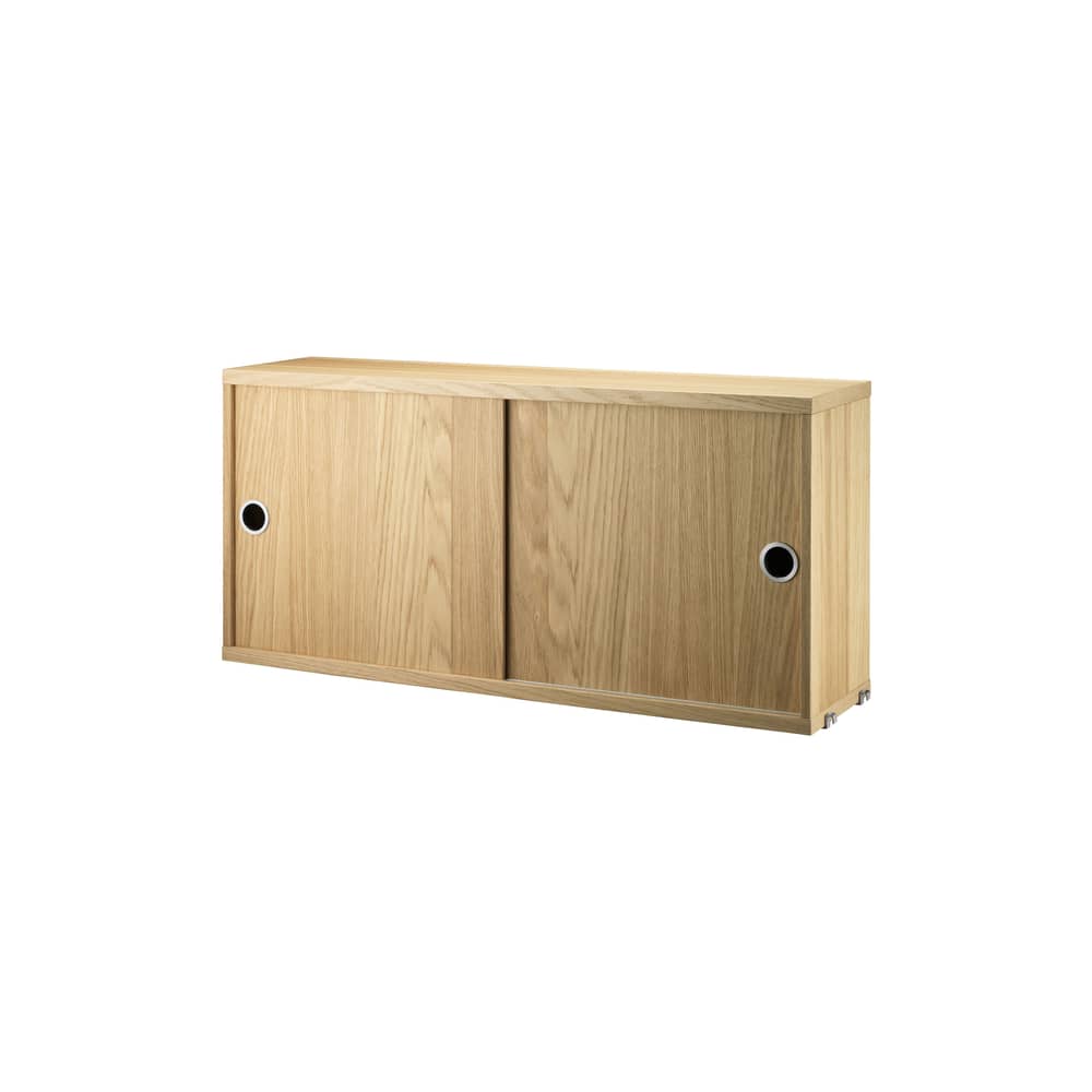 Caisson / 2 portes coulissantes - L 78 x P 20 x H 37 cm - String Furniture - Chêne - Acier inoxydable, Aggloméré plaqué
