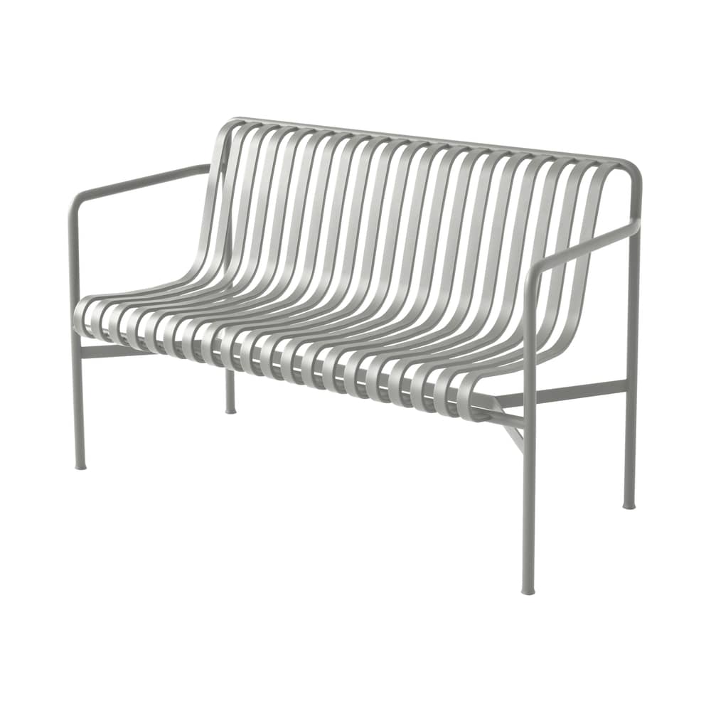 Palissade Dining Bench with backrest metal grey W 128 cm - R & E Bouroullec - Hay - Light grey - Epoxy lacquered steel