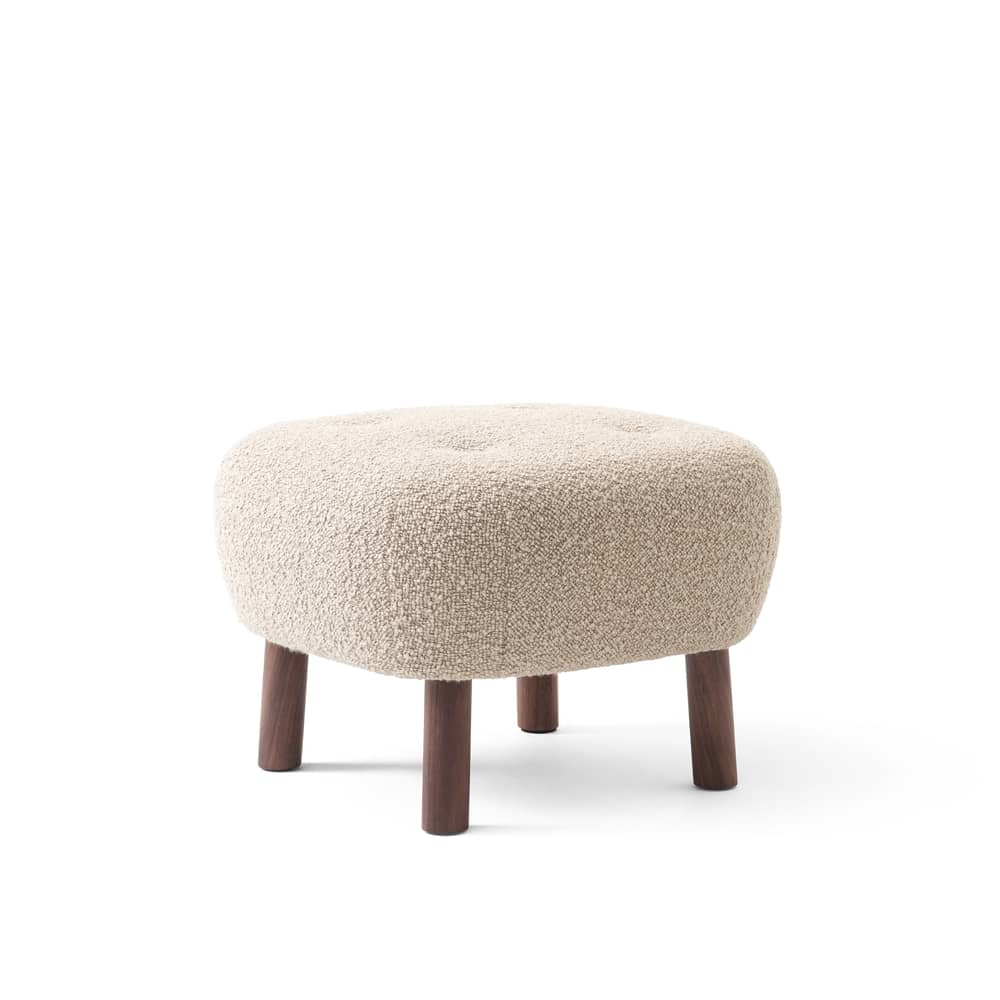 Pouf ATD1 tissu bois beige / Laine bouclée - &tradition - Laine bouclée beige / Noyer - Bois, Laine bouclée, Mousse HR, Polyester