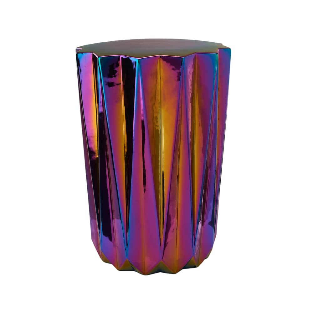 Table d\'appoint Oily Folds céramique multicolore / Céramique iridescente - Ø32 x H45 cm - POLSPOTTEN - Iridescent - Céramique