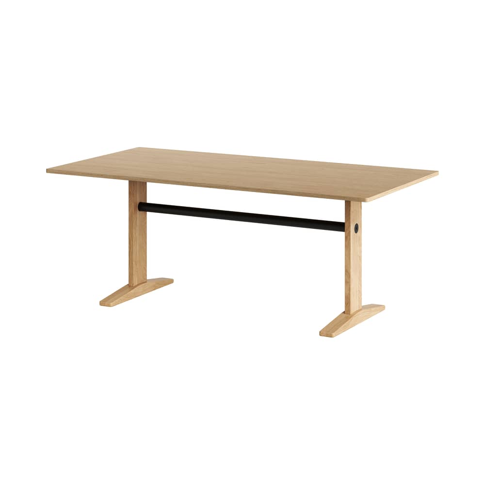 Table rectangulaire Post bois naturel / 190 x 95 cm - 8 places - TIPTOE - 190 x 95 cm - Acier thermolaqué, Bois massif plaqué chêne, Chêne massif