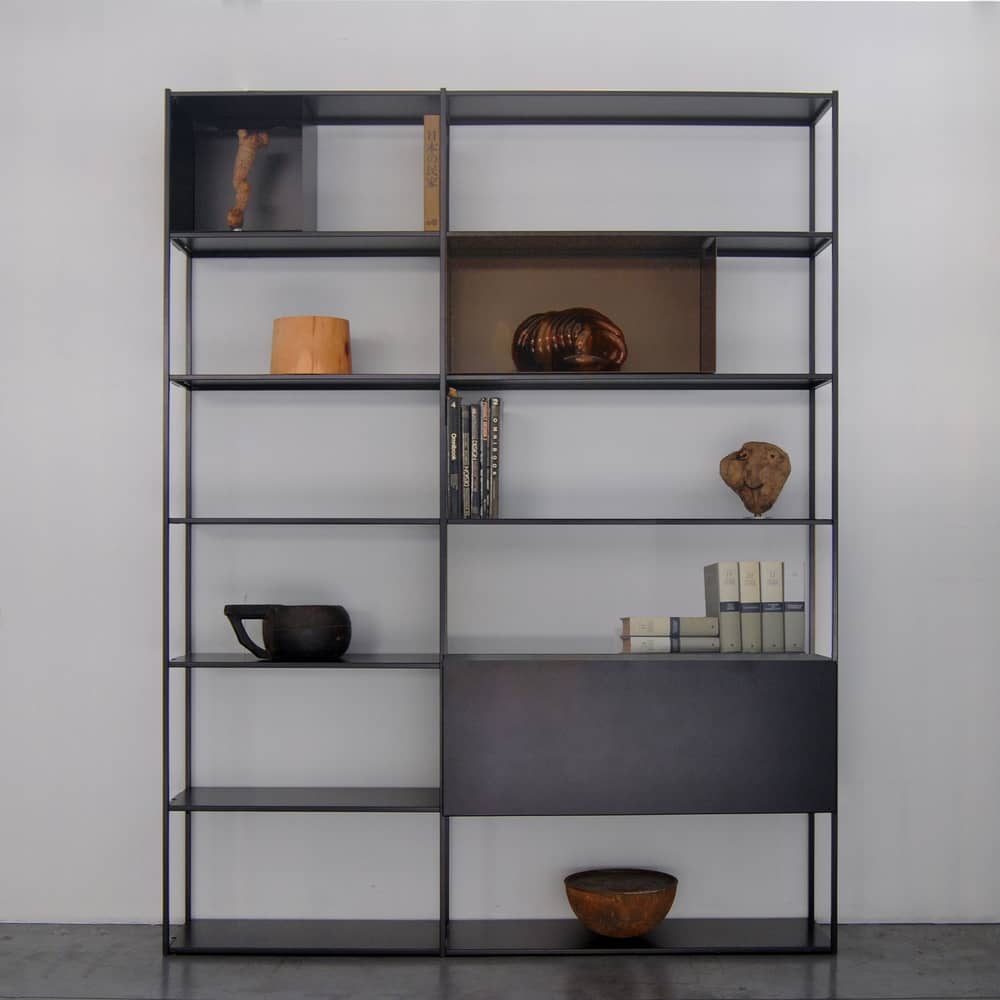 Easy Irony Bookcase metal brown black copper / With drawer units - L 178 x H 226 cm - Zeus - Copper black / Bronze - Epoxy lacquered steel