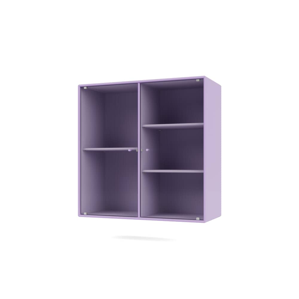 Wandablage Ripple II holz violett / Vitrine - B 69.6 x T 30 x H 69,6 cm / Gewelltes Glas - MONTANA - Iris 164 - Geriffeltes Glas, lackierte Holzfaserplatte