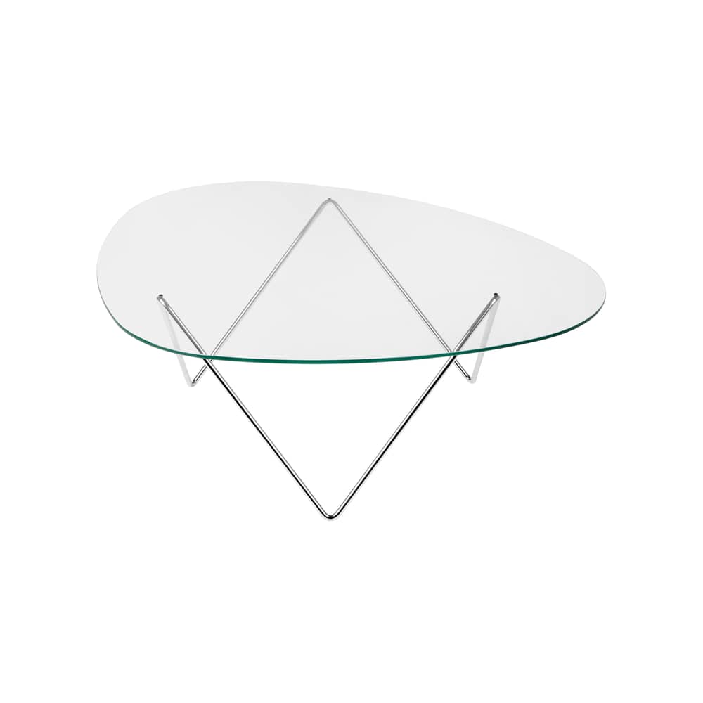 Table basse Pedrera, verre lisse / 106 x 86 cm - Réédition 1955 - Gubi - Verre transparent (lisse) / Pied chromé - Acier chromé, Verre trempé