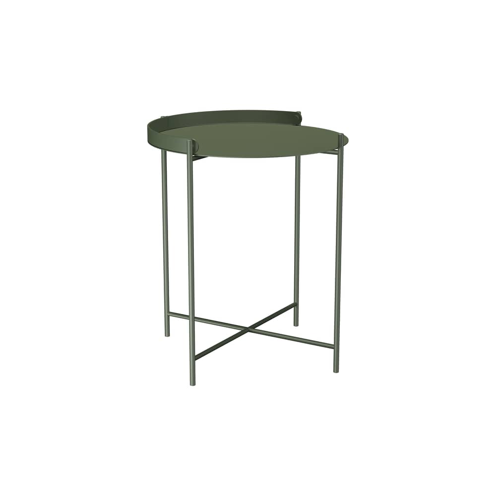 Beistelltisch Edge metall grün / Klappbarer Griff -Ø 46 x H 53 cm - Houe - Olivgrün - thermolackierter Stahl