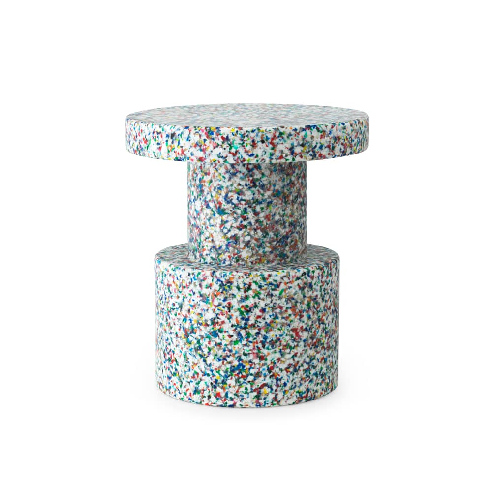 Hocker Bit plastikmaterial bunt / Beistelltisch - 100% Recycling-Kunststoff / Ø 36 cm - Normann Copenhagen - Weiß / Mehrfarbig - Recyceltes Polyethylen