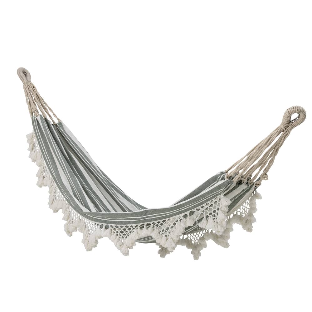 Hamac suspendu Cruz tissu vert / Coton - 200 x 100 cm - Bloomingville - Rayé vert & blanc - Coton