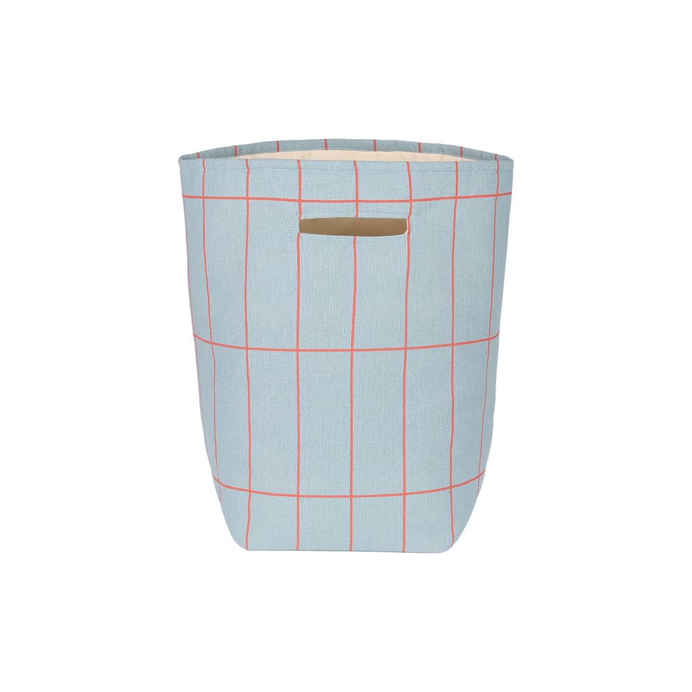 Panier Vibes tissu bleu / H 56 cm - NOBODINOZ - Bleu ciel & rouge / Grille - Coton bio, Polyester