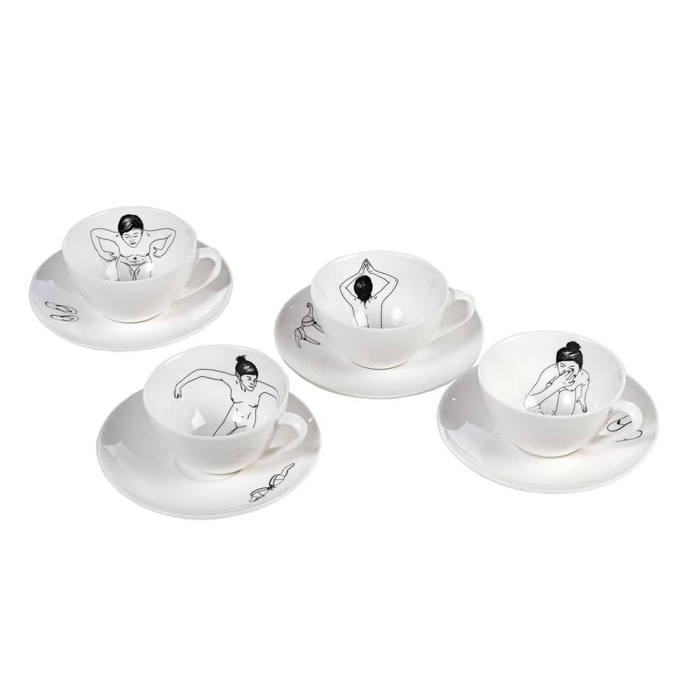 Service à thé Naked girls céramique blanc 12 pièces - Pols Potten - Blanc - Porcelaine vernie
