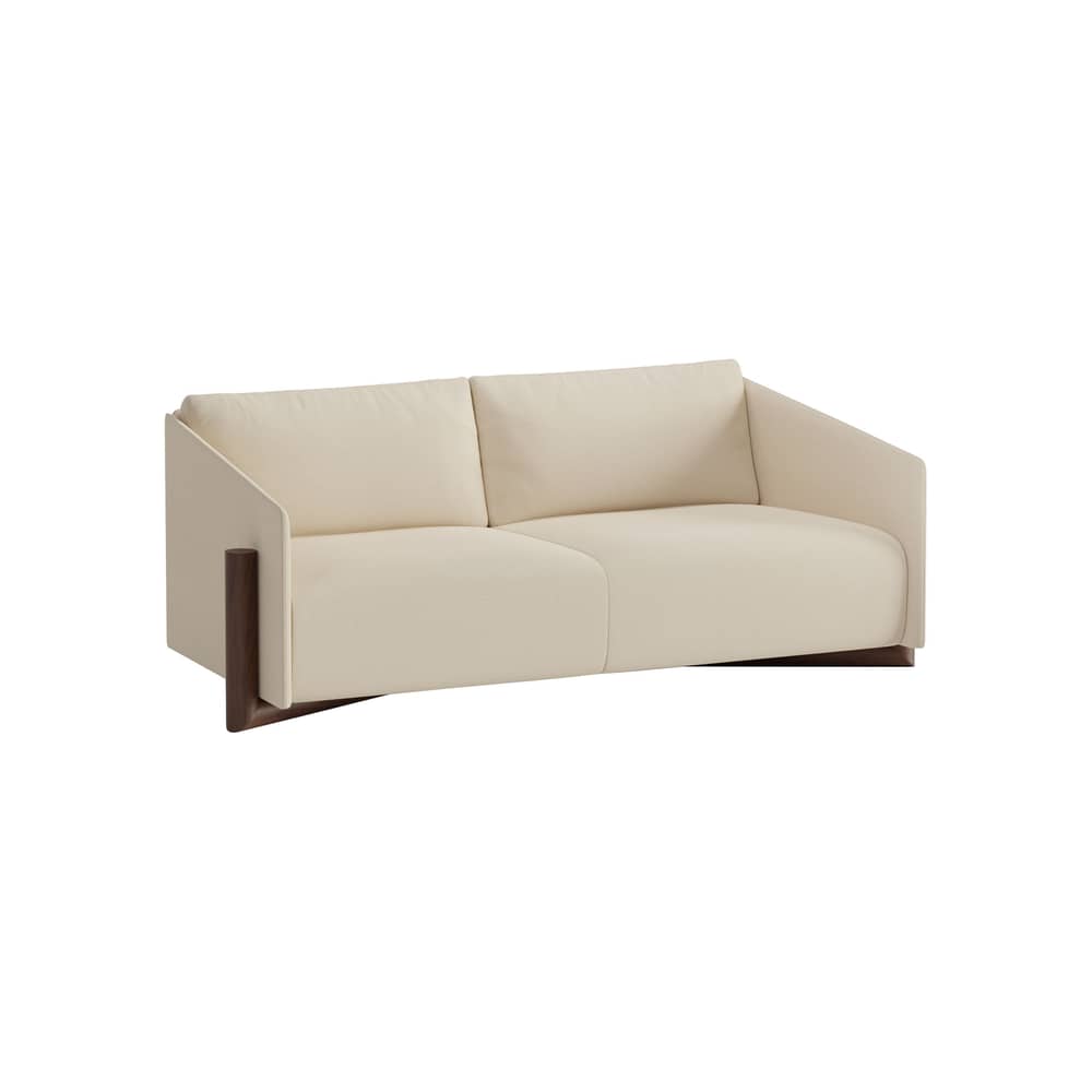 Divano destro Timber tessuto beige / 3 posti - L 200 cm - KANN DESIGN - Crema - Faggio finitura noce, Schiuma HR, Tessuto Kvadrat