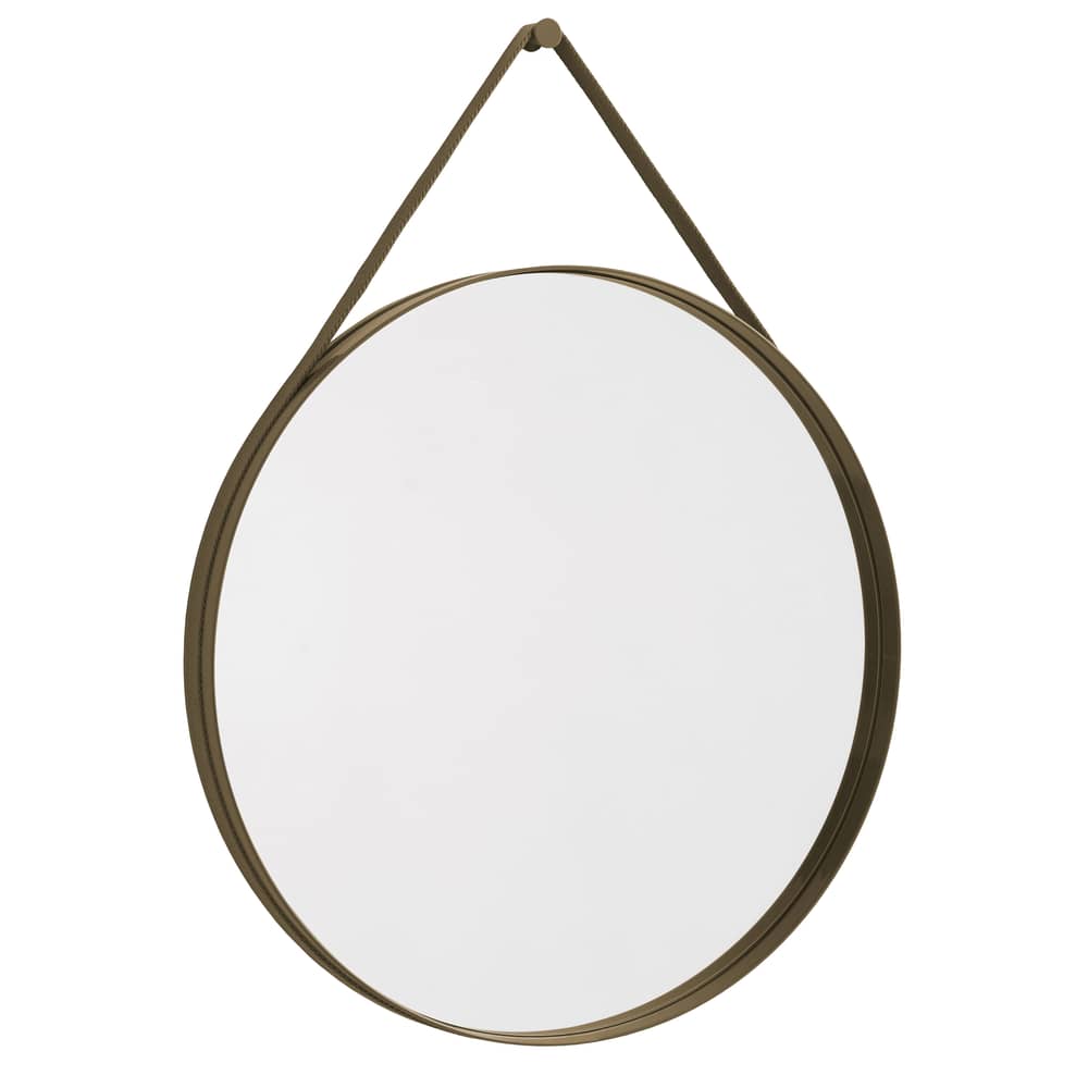 Strap n°2 Wall mirror metal brown / Ø 70 cm - Fabric strap - Hay - Light brown - Glass, Lacquered steel, Polyester fabric