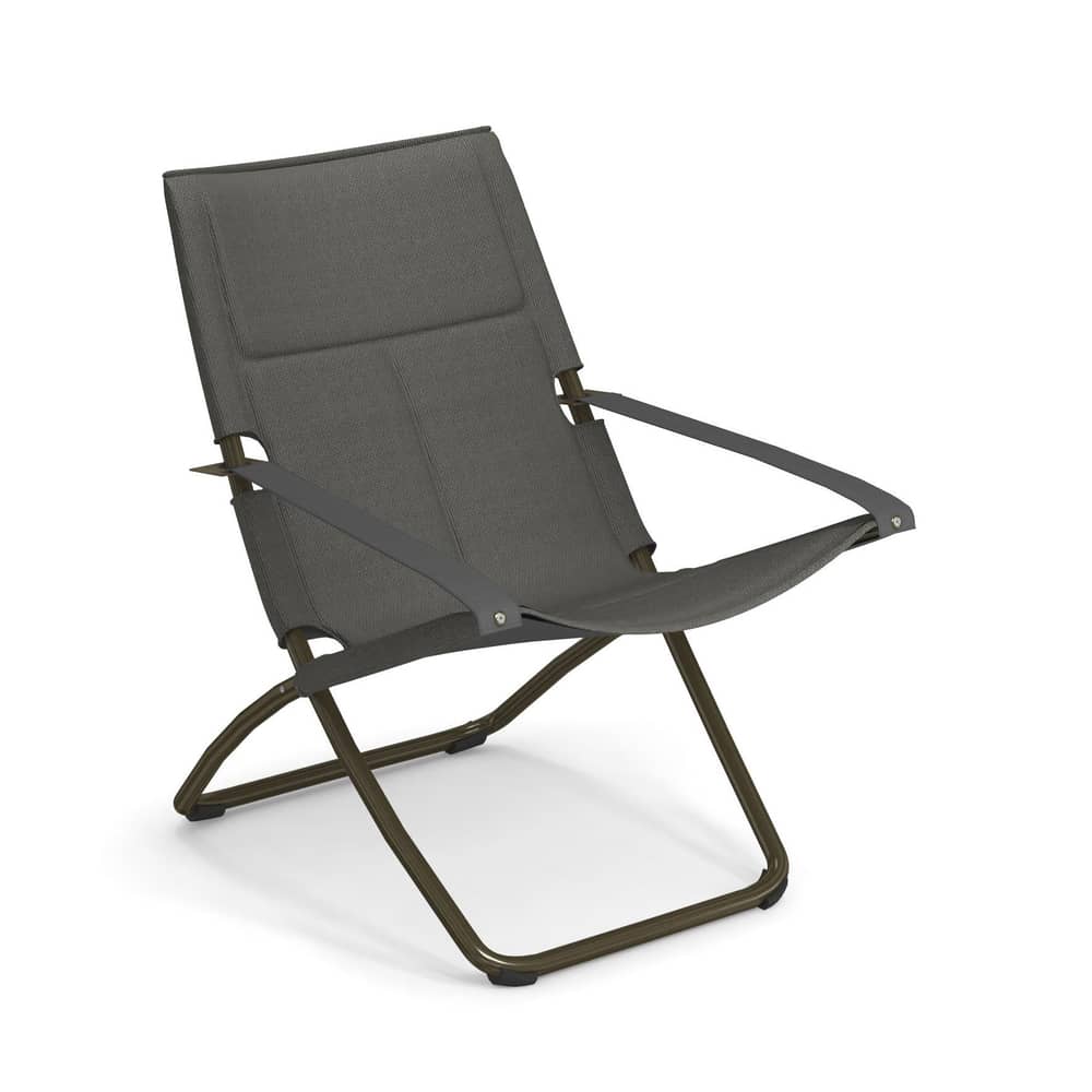 Chaise longue pliable inclinable Snooze Cosy tissu gris / 2 positions - Emu - Gris foncé / Structure bronze - Acier galvanisé peint, Maille 3D synthétique, Microfibre