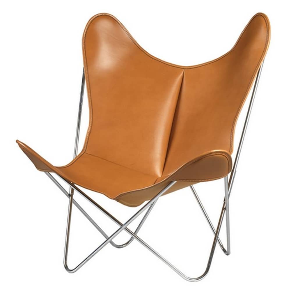 Fauteuil AA Butterfly cuir marron / Réédition 1938 - AA-New Design - Naturel / Structure chroméé - Acier chromé, Cuir