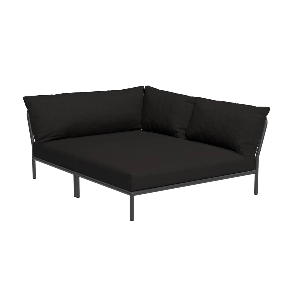 Modulares Gartensofa Level 2 Cozy textil schwarz / Weiche Rückenlehne & tiefe Sitzfläche - Eckmodul rechts L 173,5 x T 139 cm - Houe - Graphitschwarz (Stoff Heritage) - Polyurethan-Schaum, Sunbrella Heritage Stoff, thermolackierter Stahl