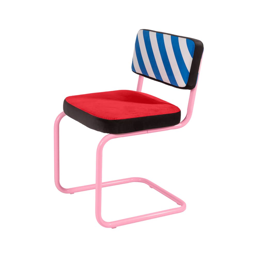 Chaise rembourrée Super Chair tissu multicolore - Seletti - Rayures bleues - Contreplaqué, Métal, Mousse, Tissu polyester