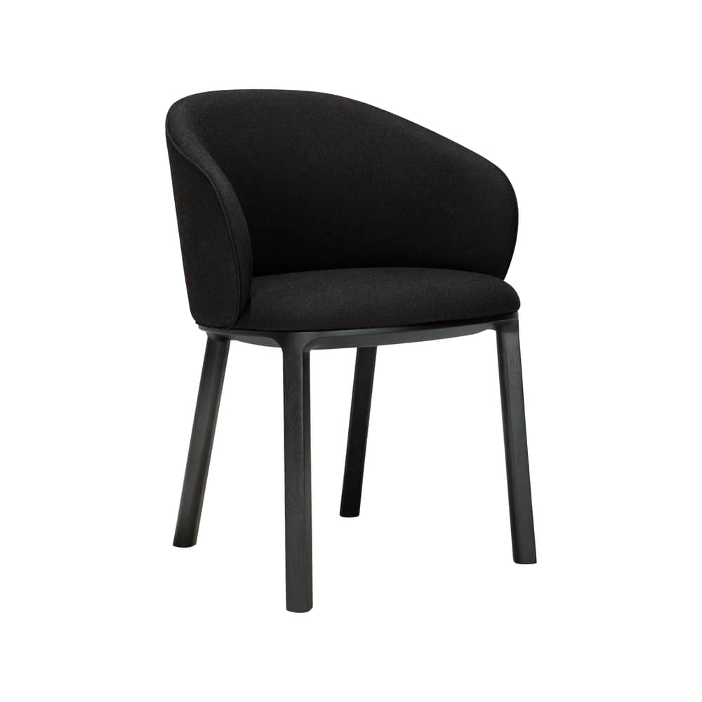 Fauteuil rembourré Unda tissu noir - Ethnicraft - Charbon / Chêne noir - Chêne massif, Mousse haute densité, Tissu polyester