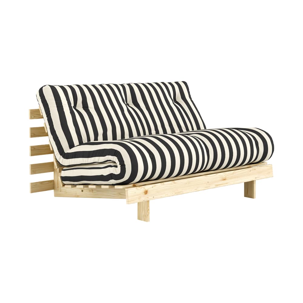 Canapé convertible Roots tissu noir / L 140 cm - 3 positions / Structure pin clair - KARUP - Rayé noir / Blanc (420) - Mousse, Pin massif certifié FSC, Tissu