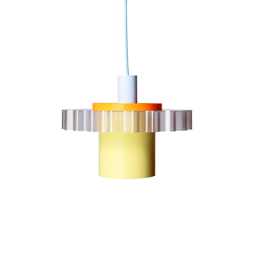 Suspension Gigi n°1 / Ø 28 x H 21 cm - Plastique recyclé / Fabriqué en France - Warren & Laetitia - Câble bleu ciel / Orange / Jaune pastel - Bioplastique, Plastique recyclé