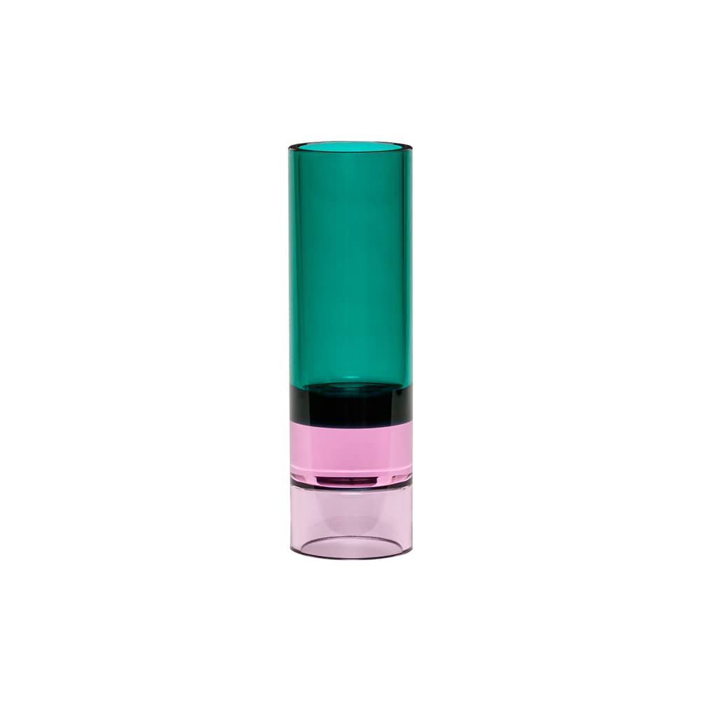 Photophore Astro / Vase - H 15 cm - HÜBSCH - Vert / Rose - Cristal