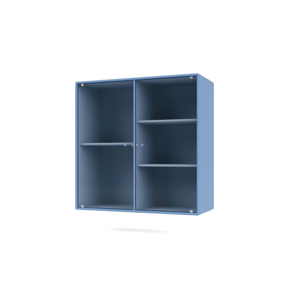 Wandablage Ripple II holz blau / Vitrine - B 69.6 x T 30 x H 69,6 cm / Gewelltes Glas - MONTANA - Azure 154 - Geriffeltes Glas, lackierte Holzfaserplatte