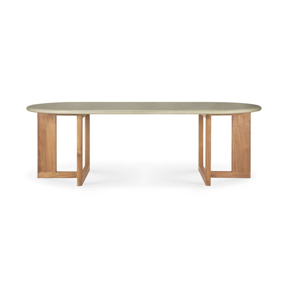 Tavolo ovale Trestle pietra grigio / 240 x 110 cm - Calcestruzzo e teak riciclato - Ethnicraft - Grigio chiaro / Teck - Calcestruzzo, Teak riciclato