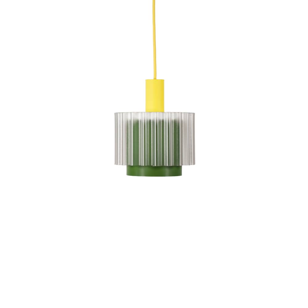 Suspension Gigi n°4 / Ø 18 x H 21 cm - Plastique recyclé / Fabriqué en France - Warren & Laetitia - Câble jaune / Kaki / Blanc - Bioplastique, Plastique recyclé