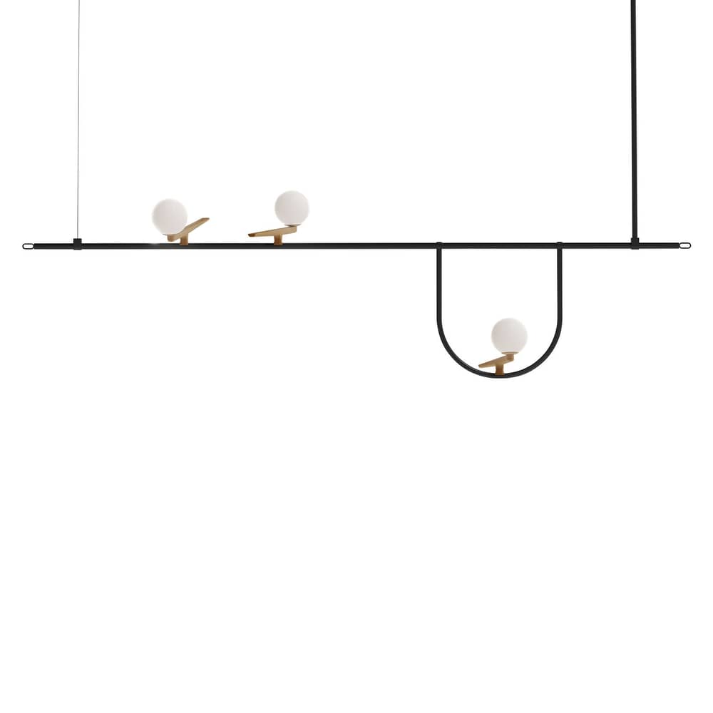 Sospensione Yanzi SC1 metallo vetro nero / LED - L 156 x H 61 cm - Artemide - H 61 cm (max) / Nero & bianco - Acciaio laccato, Ottone, vetro soffiato