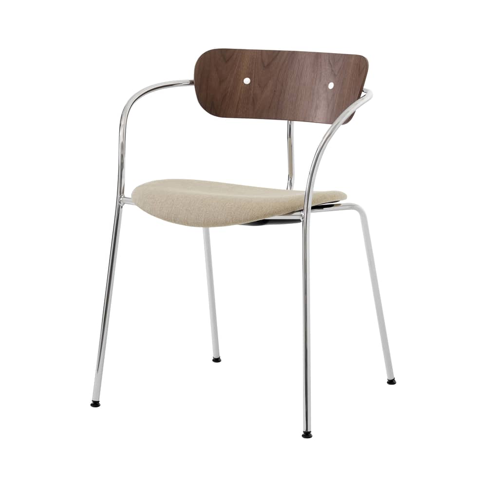 Fauteuil empilable Pavilion AV4   / assise rembourrée - &tradition - Noyer / Tissu beige (Ruskin Elk 05) - Acier, Mousse, Noyer, Tissu