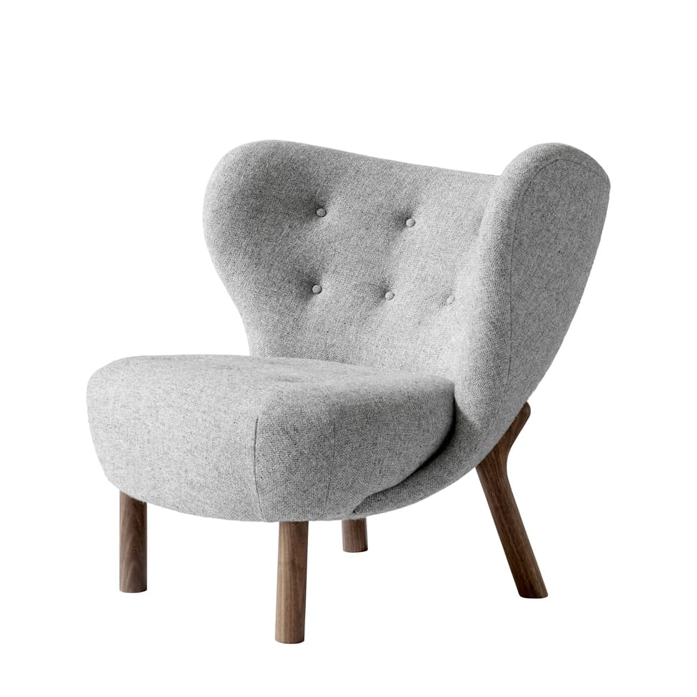 Fauteuil rembourré Little Petra VB1 tissu gris / Réédition 1938 - Tissu Hallingdal - &tradition - Gris (tissu Hallingdal) / Noyer - Mousse, Noyer massif, Tissu Hallingdal