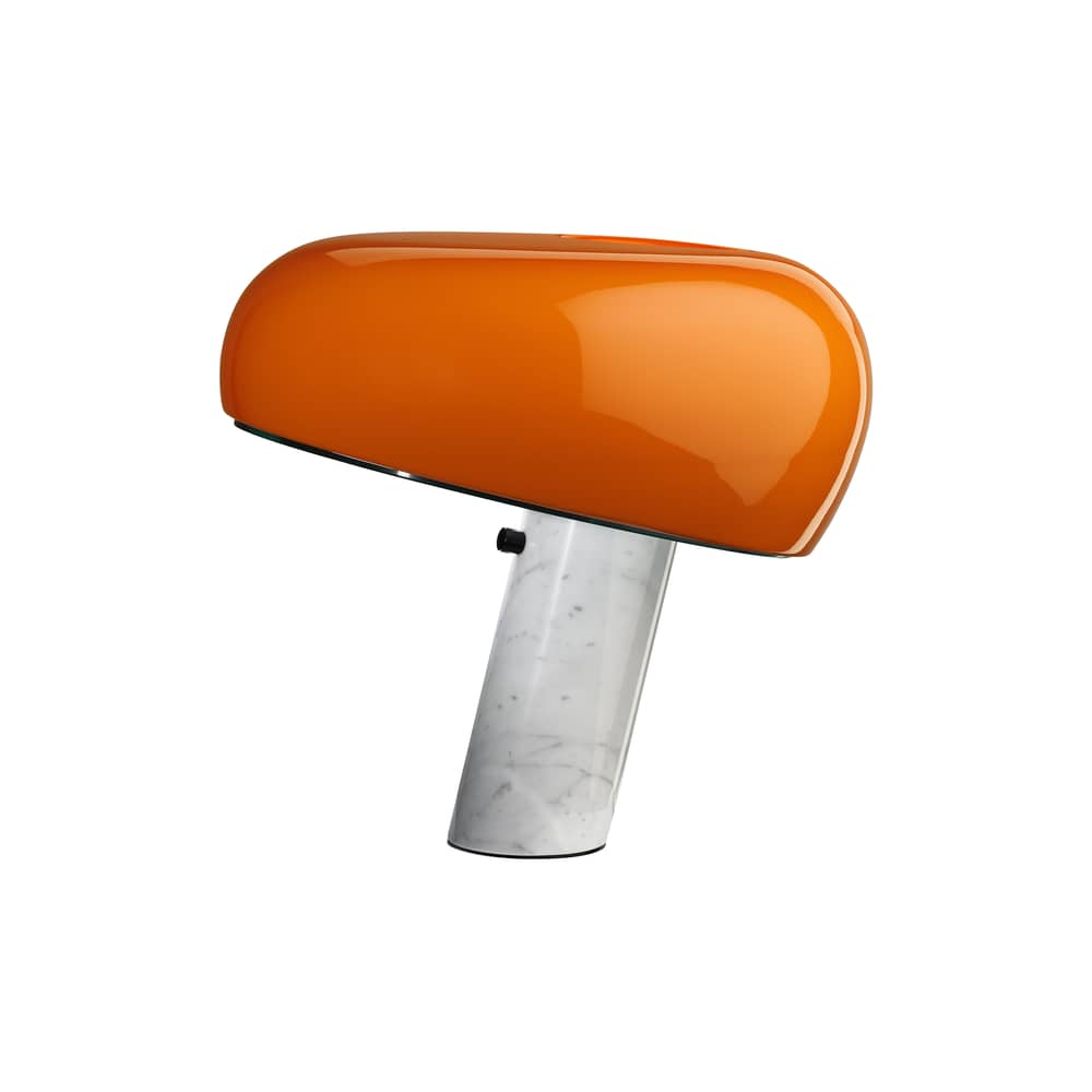 Lampe de table Snoopy métal orange / Edition limitée - Base marbre / Castiglioni, 1967 - Flos - Orange brillant - Marbre de Carrare, Métal peint
