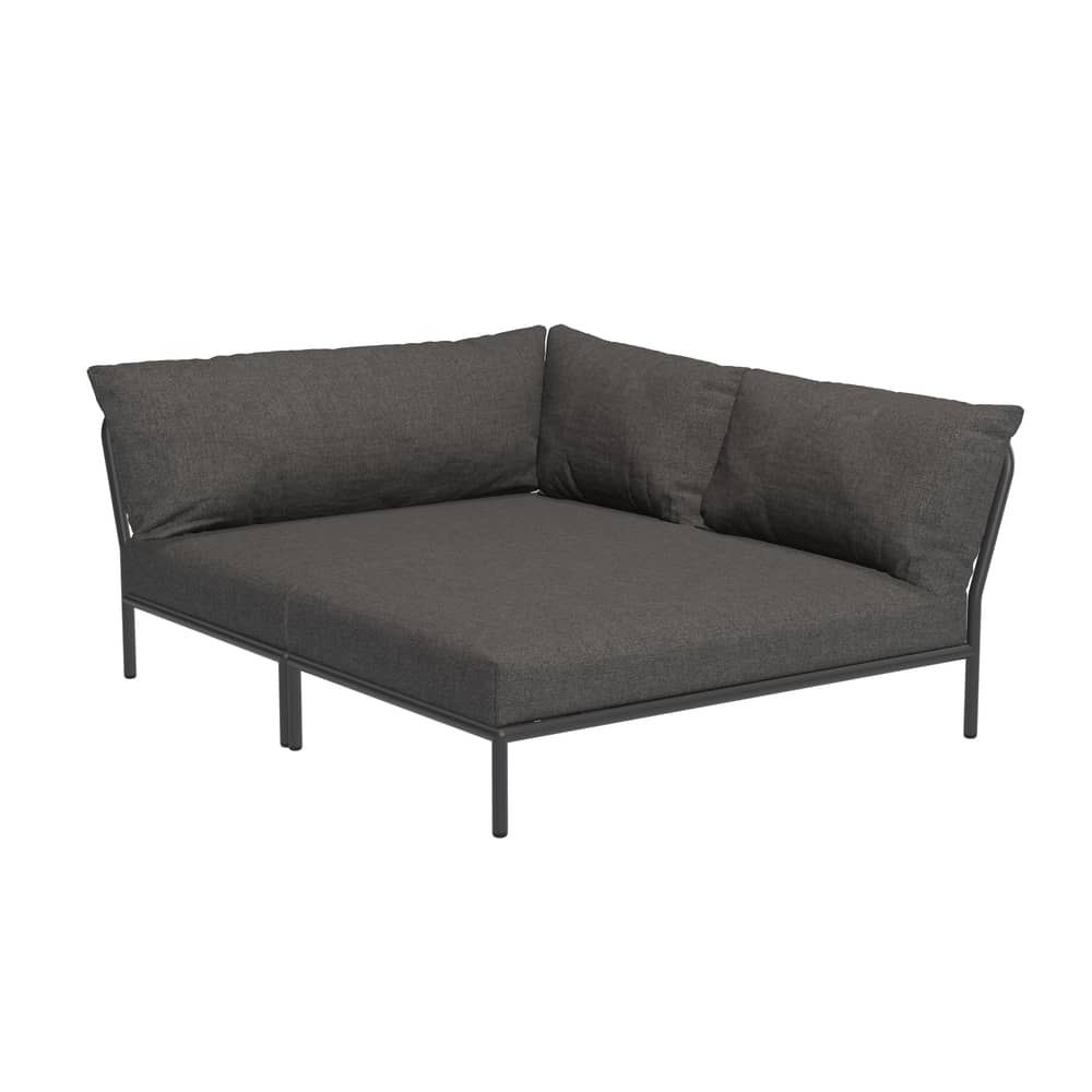 Modulares Gartensofa Level 2 Cozy textil grau / Weiche Rückenlehne & tiefe Sitzfläche - Eckmodul rechts L 173,5 x T 139 cm - Houe - Grau (Stoff Basic) - Polyester-Gewebe, Polyurethan-Schaum, thermolackierter Stahl