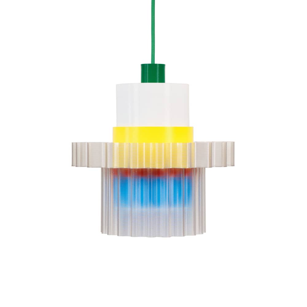 Suspension Gigi n°5 / Ø 28 x H 31 cm - Plastique recyclé / Fabriqué en France - Warren & Laetitia - Câble vert / Blanc / Orange / Jaune / Bleu - Bioplastique, Plastique recyclé