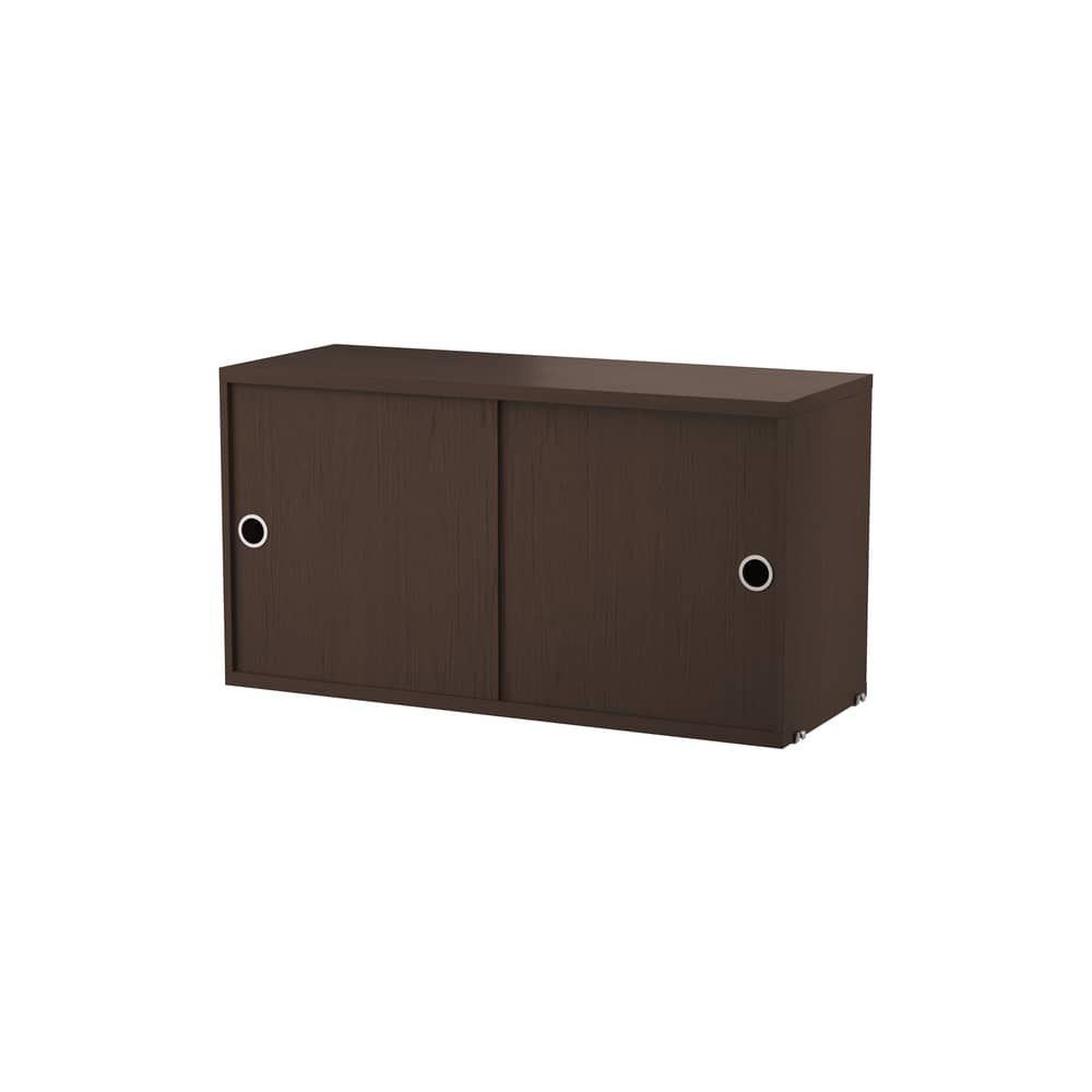Caisson / 2 portes coulissantes - L 78 x P 30 x H 42 cm - String Furniture - Chêne foncé - Aggloméré plaqué chêne