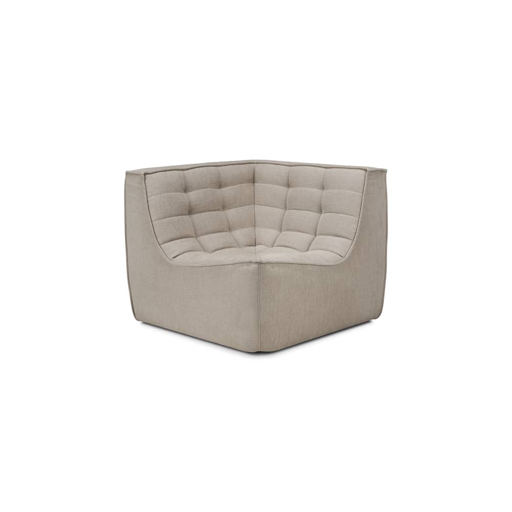 Divano modulabile N701 tessuto beige / Modulo ad angolo quadrato a 90° - Cotone riciclato - Ethnicraft - Ecru Eco (Cotone riciclato) - Cotone riciclato, Legno, Schiuma PU ad alta densità
