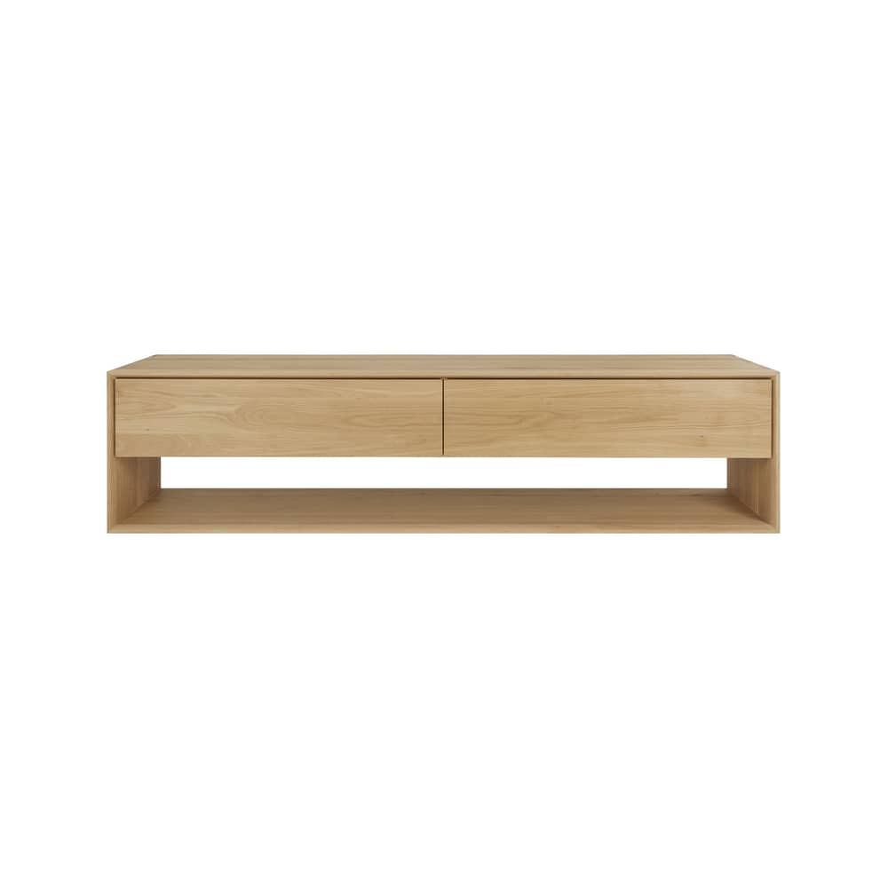 Nordic TV unit natural wood / L 180 x D 46 x H 45 cm - 1 drawer + 1 drop-leaf door - Ethnicraft - L 180 cm / Oak - Oiled solid oak
