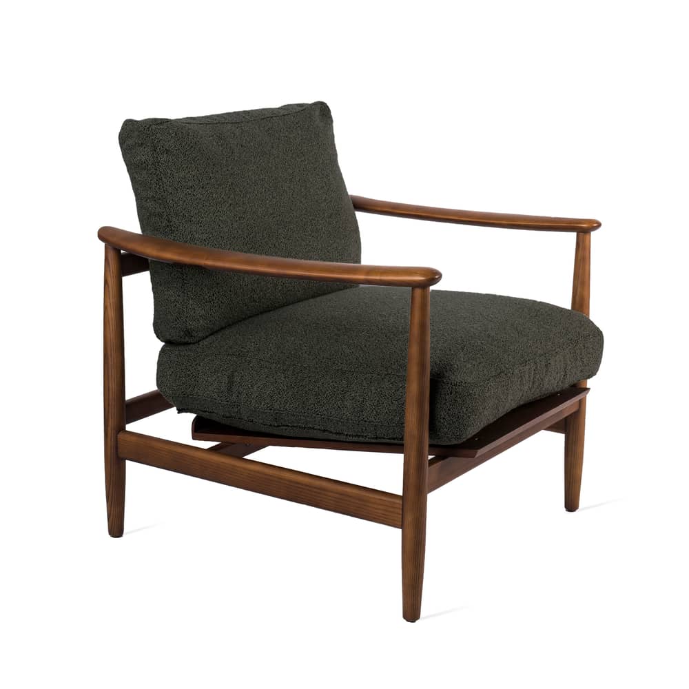 Gepolsterter Sessel Todd textil holz grün / Bouclé-Stoff & Holz - Pols Potten - Grün - Esche massiv FSC, Geschlaufter Stoff, Schaumstoff