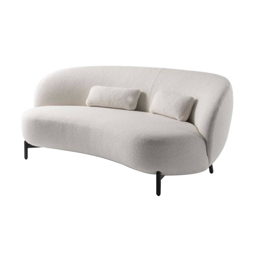 Divano destro Lunam tessuto bianco / 200 cm - Tessuto riccio - Kartell - Bianco (tessuto riccio Orsetto) / Gambe nere - Acciaio verniciato, Poliuretano espanso, Tessuto bouclé
