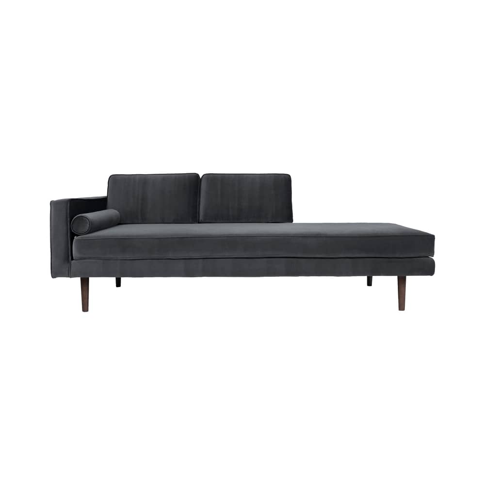 Méridienne Wind tissu gris / Accoudoir gauche - L 200 cm / Velours - BROSTE COPENHAGEN - Gris foncé - Aggloméré, Chêne huilé teinté, Mousse, Velours polyester