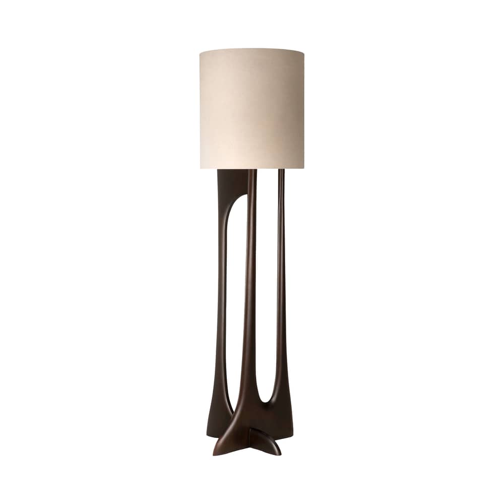 Flow Floor lamp textile beige / Height: 176 cm - Ethnicraft - Beige fabric / Dark mahogany - Fabric, Solid mahogany