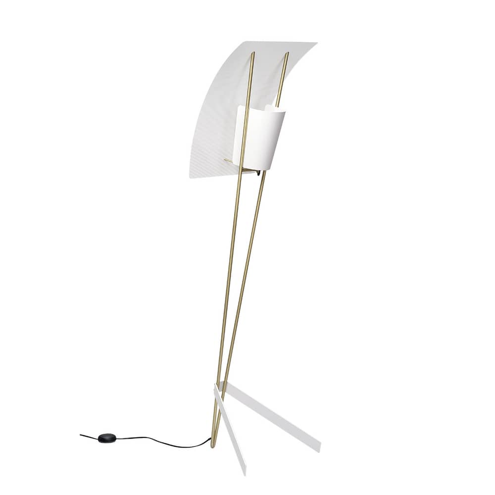 Lampadaire G30 métal blanc or / Réédition 1958, Pierre Guariche - SAMMODE STUDIO - Blanc / Laiton - Acier laqué, Laiton brossé