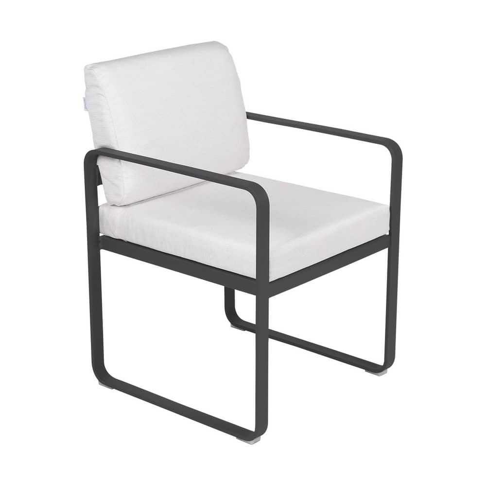 Sedia da pranzo imbottita Bellevie metallo tessuto bianco / Tessuto bianco grigio - Fermob - Bianco carbone/  tessuto grigiastro - Alluminio laccato, Schiuma poliuretanica HR, Tessuto acrilico