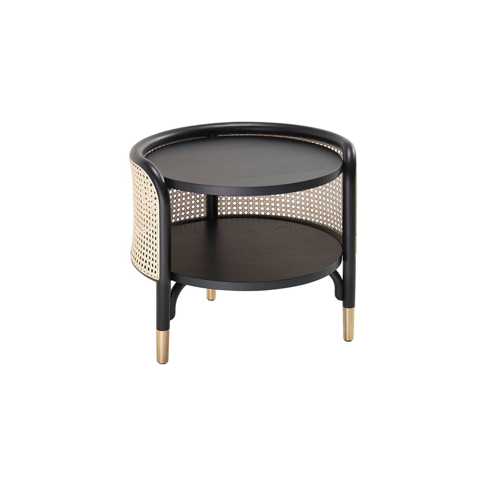 Table d\'appoint Mos fibre végétale bois noir beige / 50 x 47 cm - Cannage & bois - Wiener GTV Design - Noir & naturel - Hêtre massif, Laiton, Paille