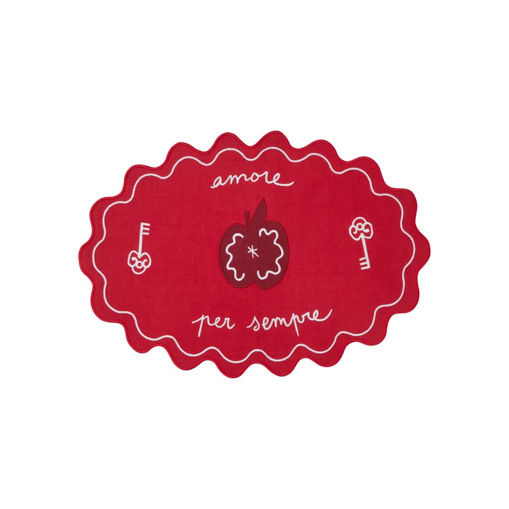 Tisch-Set Amore Per Sempre textil rot / 48 x 35 cm - Bestickt - Bitossi Home - Amore Per Sempre / Rot - Baumwolle, Leinen