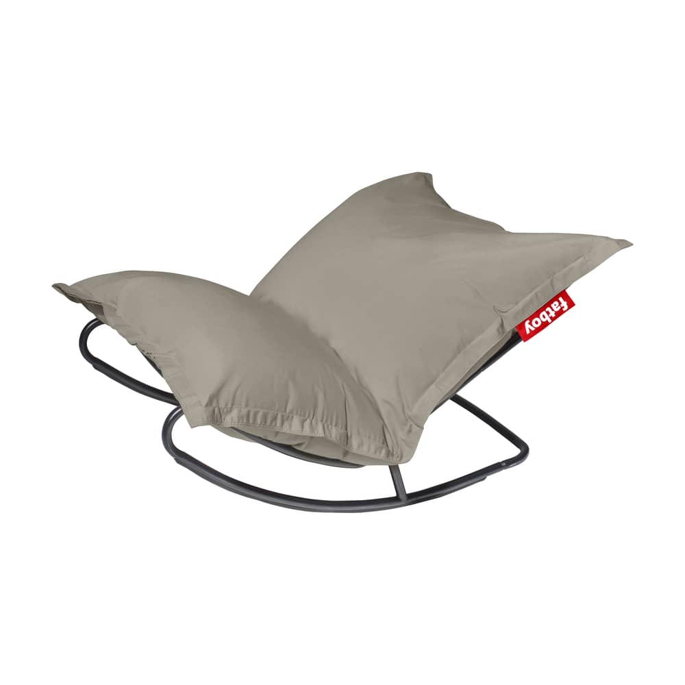 Set  tessuto beige pouffe L\'originale Rock\'n roll per esterni e strutture - Fatboy - Struttura Grigio / Nero -  Micro-billes EPS, Metallo galvanizzato, Tessuto Olefina