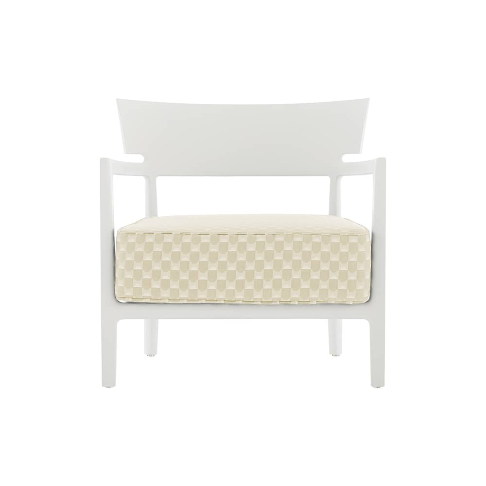 Fauteuil rembourré Cara OUTDOOR x Liberty - Kartell - Blanc mat / Tissu Lait (Liberty Obi Check) - Polycarbonate, Polyuréthane, Tissu Liberty