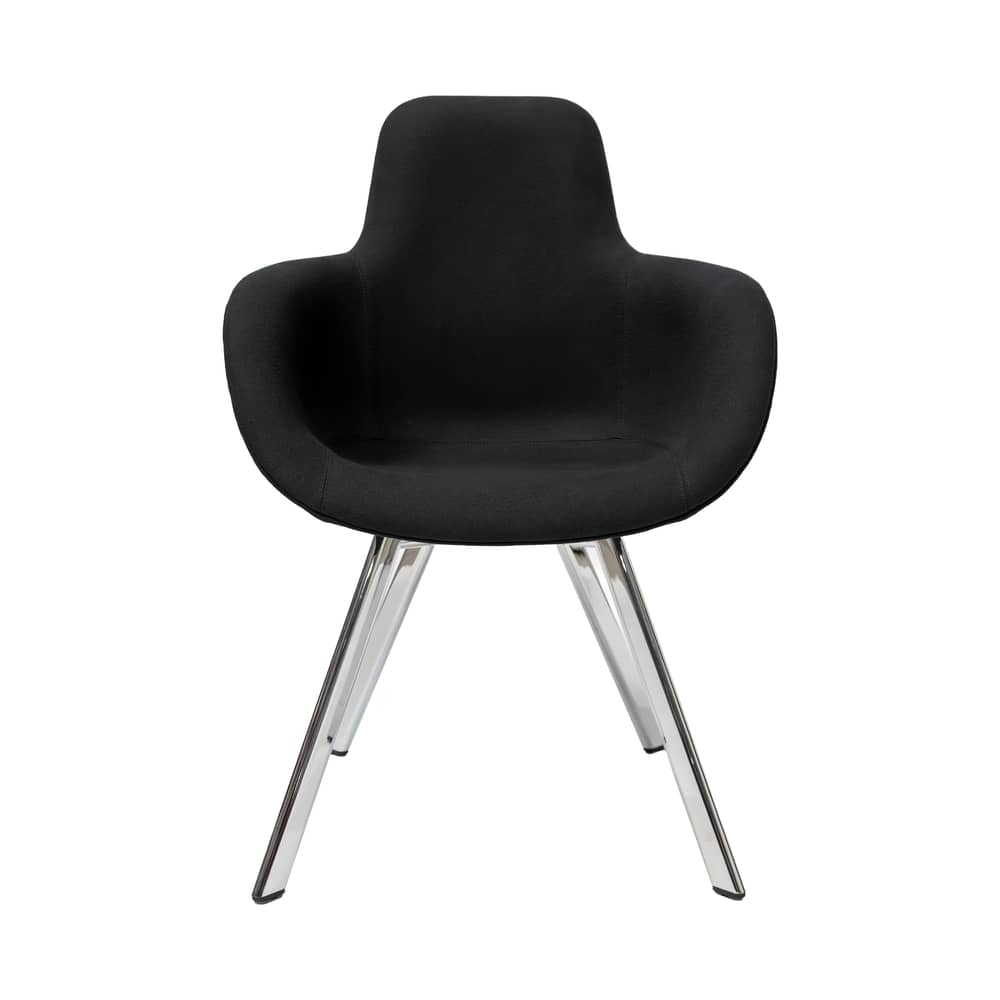 Gepolsterter Sessel Scoop textil schwarz / hohe Rückenlehne - Stuhlbeine Metall - Tom Dixon - Schwarz / Stuhlbeine chrom-glänzend - Kvadrat-Gewebe, Schaumstoff, verchromter Stahl