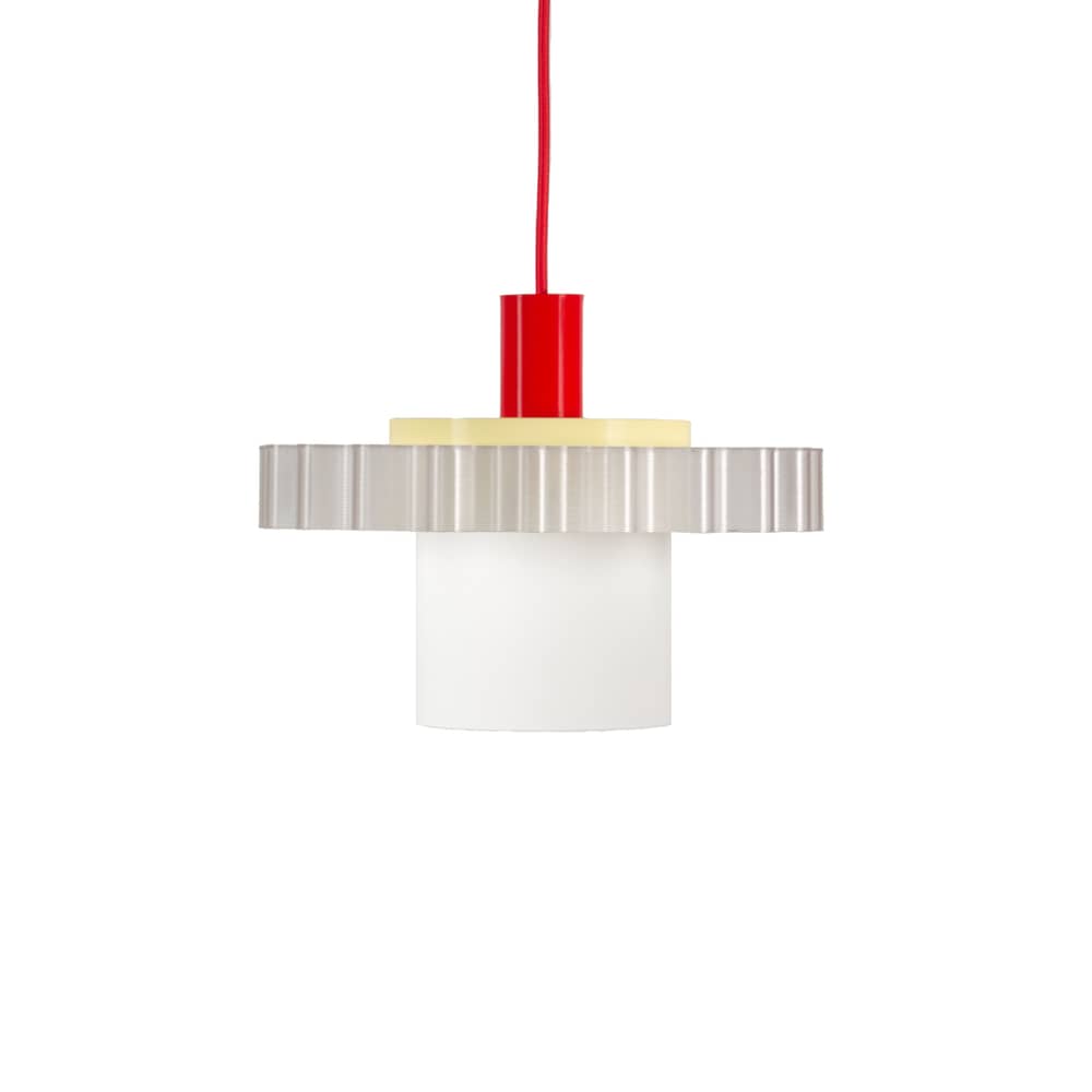 Suspension Gigi n°1 / Ø 28 x H 21 cm - Plastique recyclé / Fabriqué en France - Warren & Laetitia - Câble rouge / Jaune pastel / Blanc - Bioplastique, Plastique recyclé