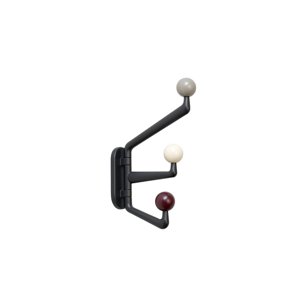 Capture Small SC74 Wall coat rack metal multicoloured grey / 3 pivoting arms - D 16 x H 26 cm - &tradition - Graphite / Multicoloured hooks - Aluminium, Lacquered solid oak